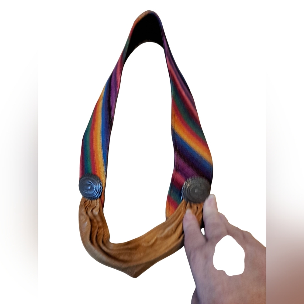 Colorful woven textile and leather belt 